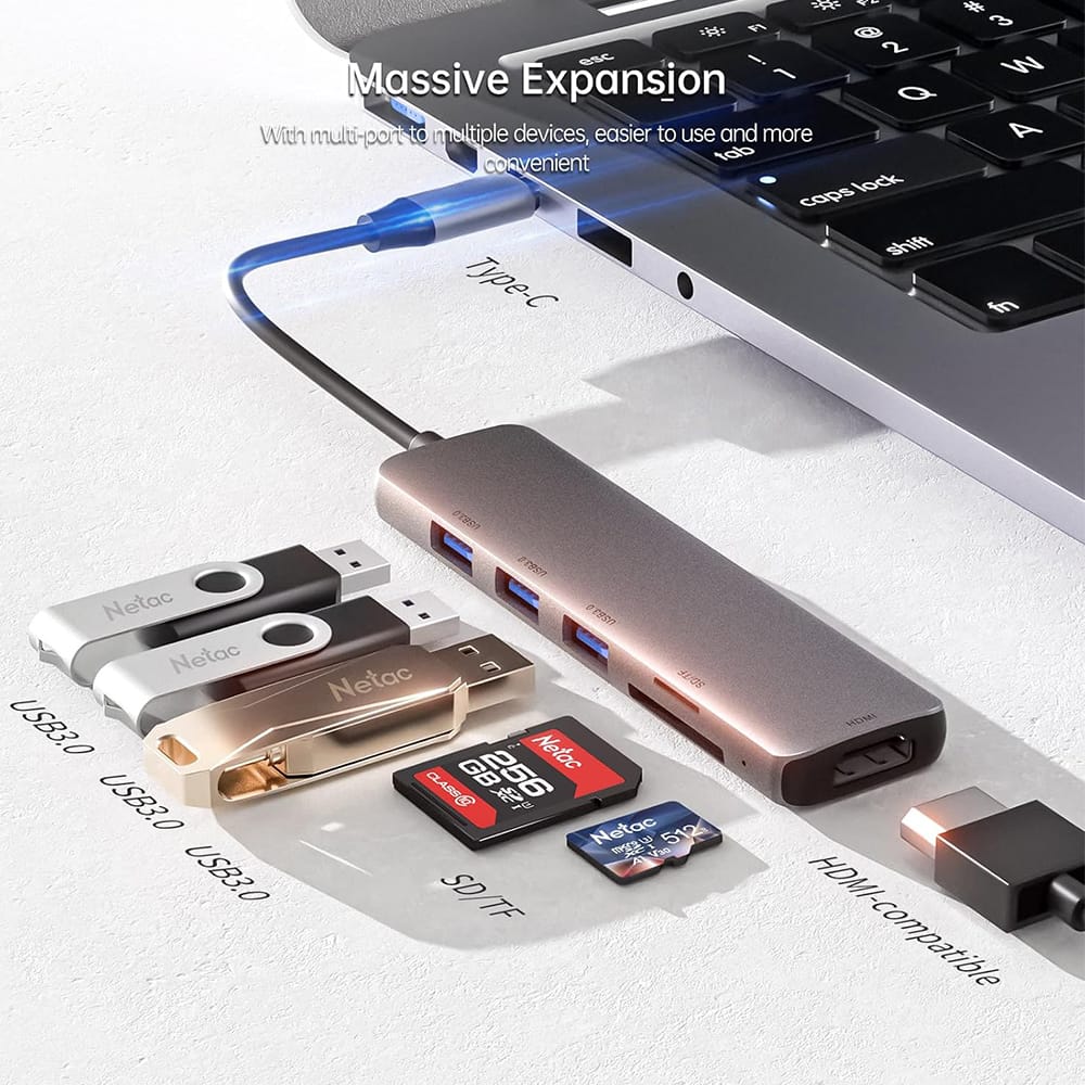 Netac 6-in-1 USB-C Hub with HDMI, USB 3.0 & Card Slots - Image 4