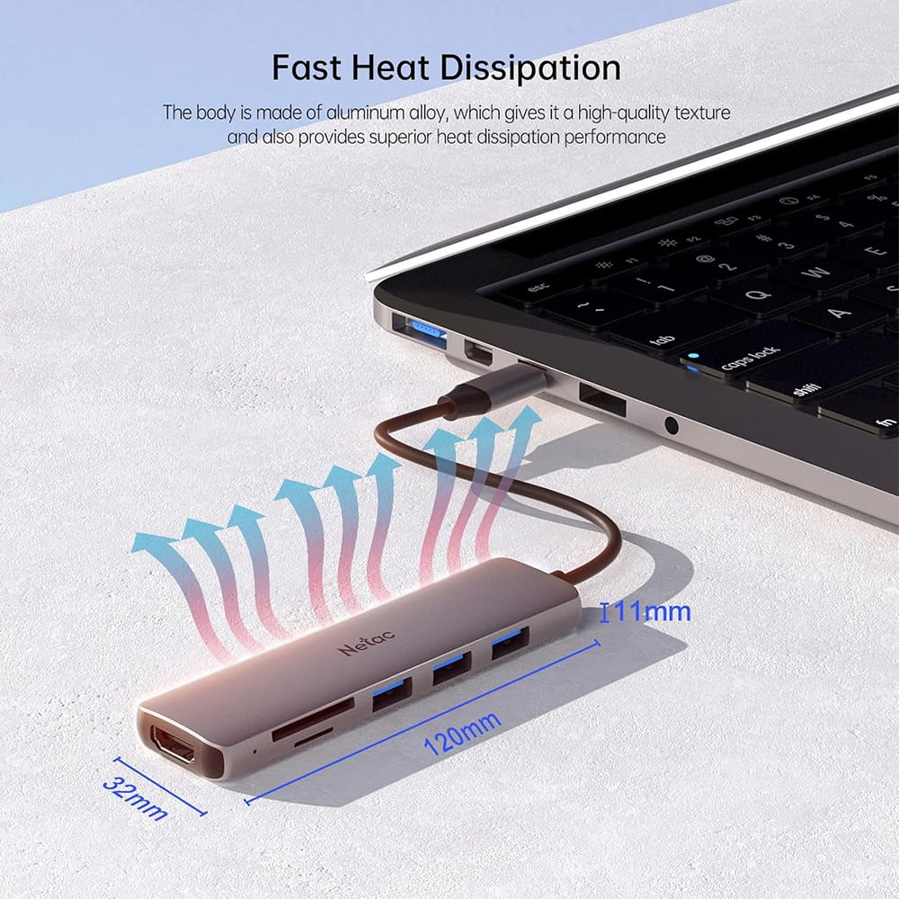 Netac 6-in-1 USB-C Hub with HDMI, USB 3.0 & Card Slots - Image 6