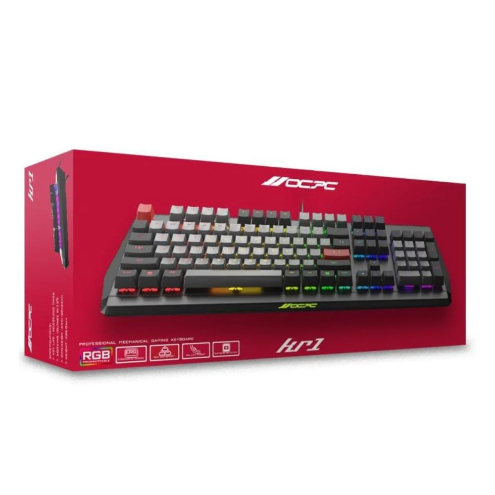 OCPC KR1 Mechanical Gaming Keyboard – 104-Key RGB, Hot‑Swappable Gateron, Aluminum Body (Black/Grey) - Image 4