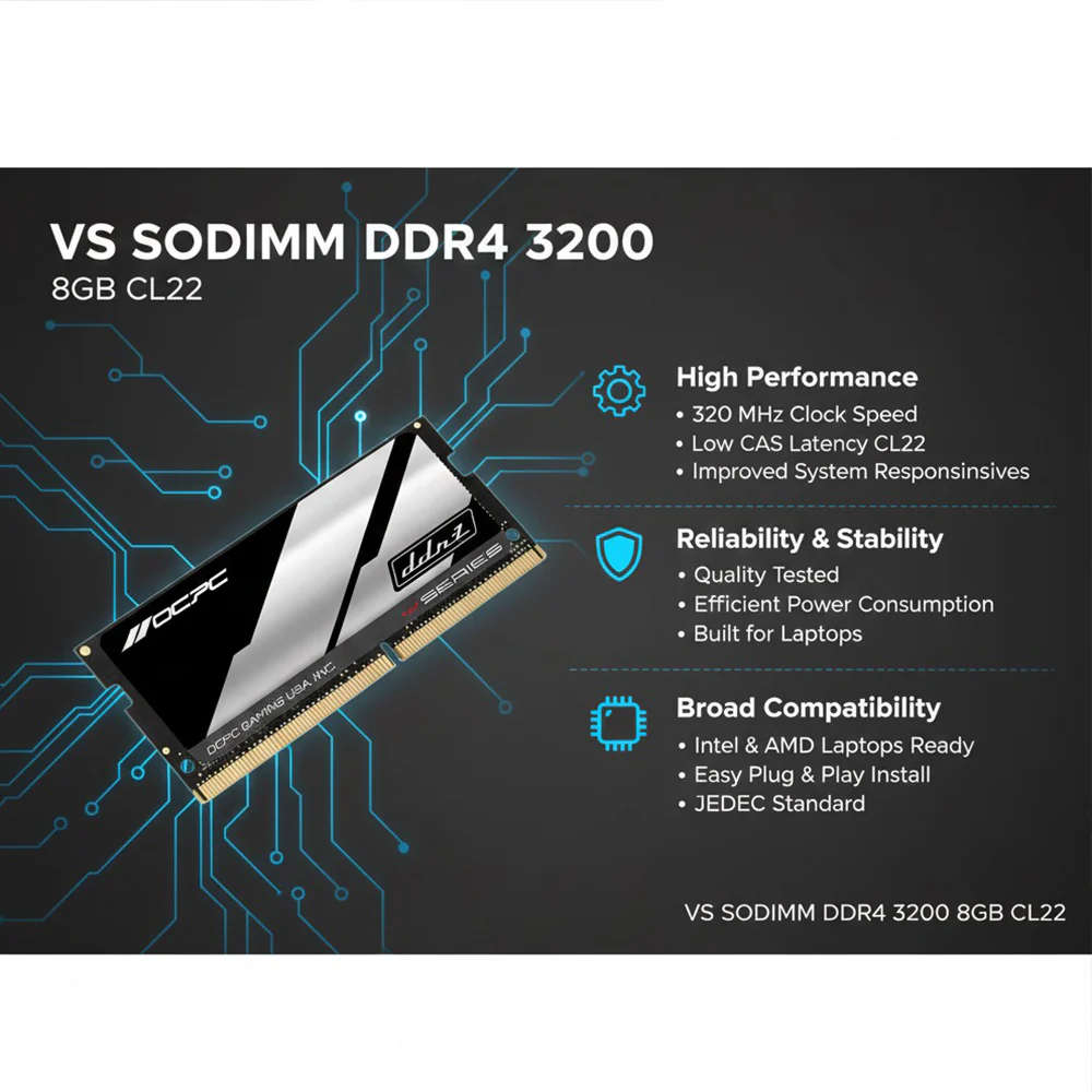 OCPC VS SODIMM DDR4 3200MHz 8GB CL22 Laptop Memory Module MSV8GD432C22 Non-ECC 1.2V - Image 2