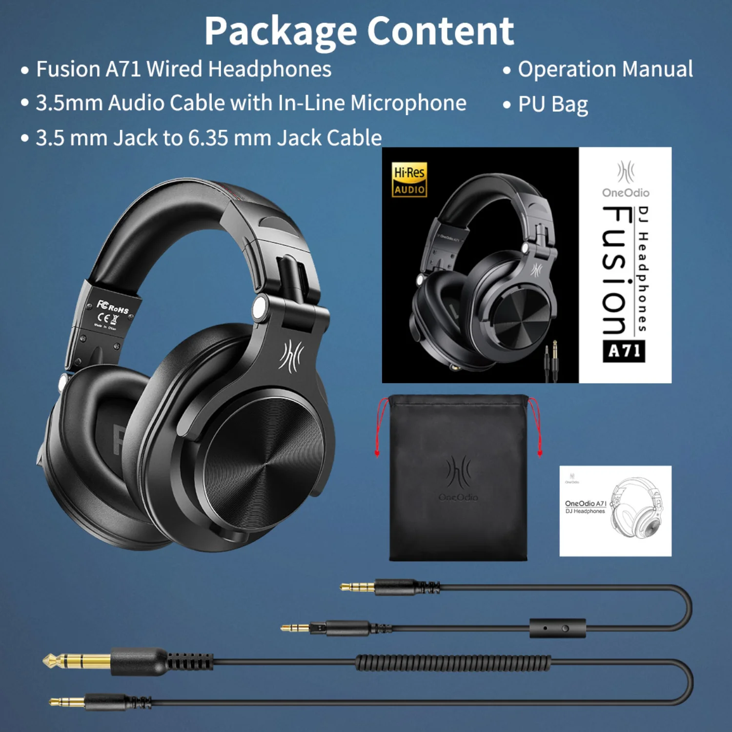 Oneodio Pro A71 Wired Headphones - Black - Image 4