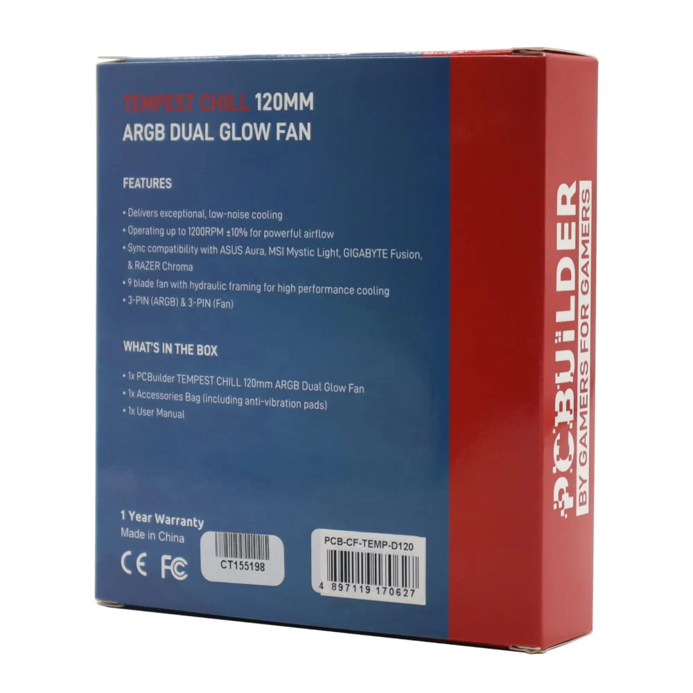PCBuilder Tempest Chill 120MM ARGB Dual Glow Fan - Image 3