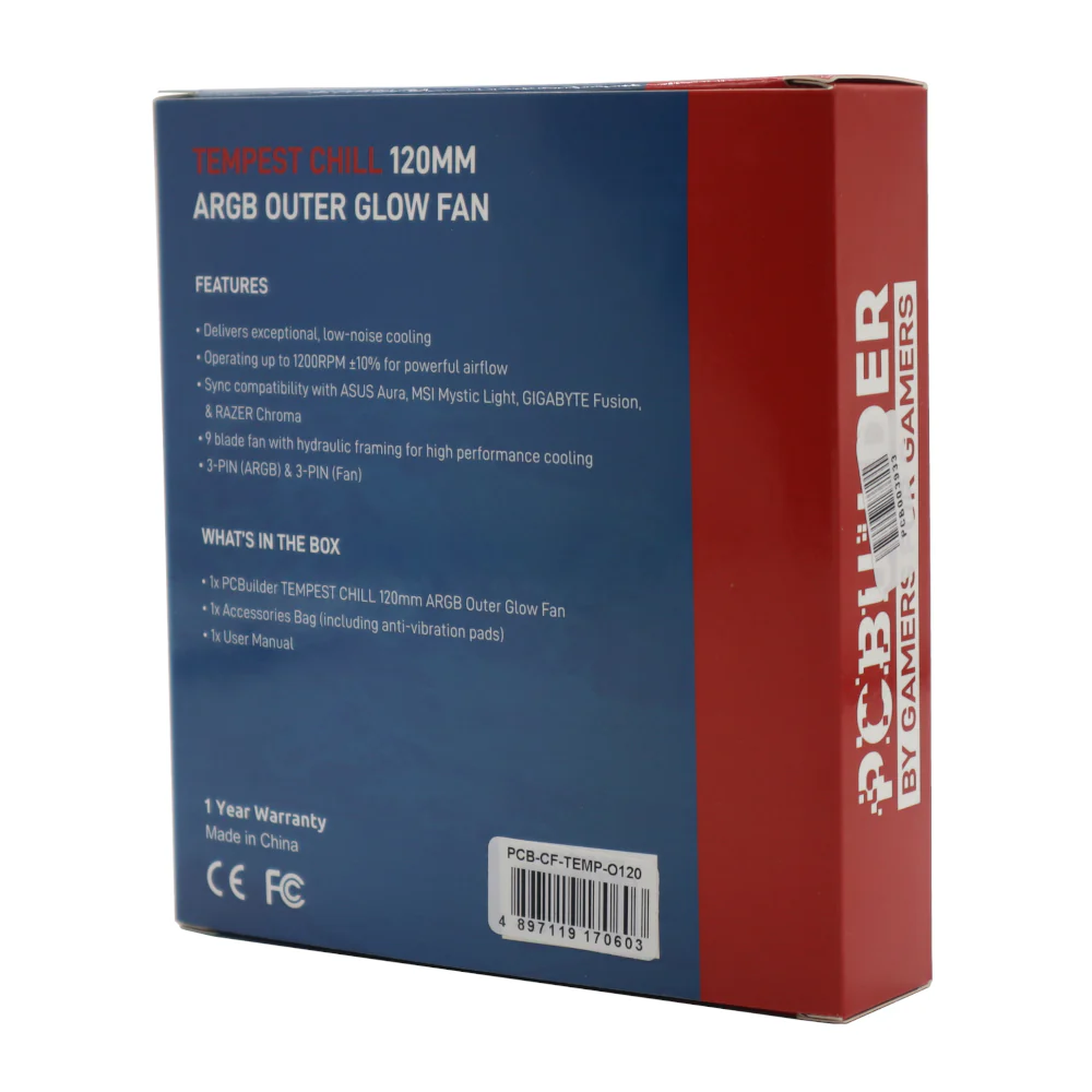 PCBuilder Tempest Chill 120MM ARGB Outer Glow Fan - Image 3