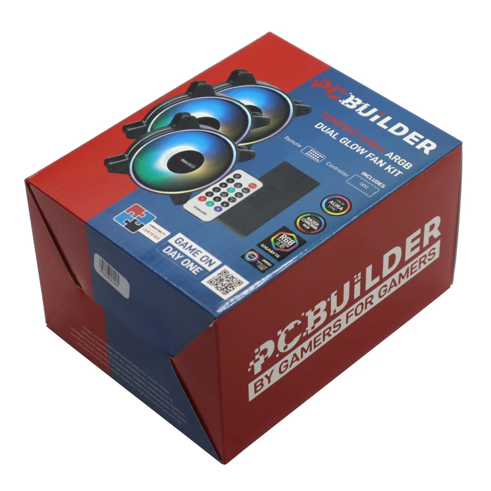 PCBuilder Tempest Chill Fan Kit 3x120MM Dual Glow ARGB Fan + Controller + RF Remote - Image 4
