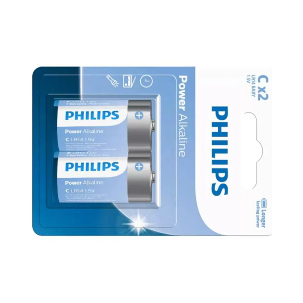Philips Power Alkaline C Batteries CX2 1.5V – Pack of 2 (LR14P2B/40) - Image 2