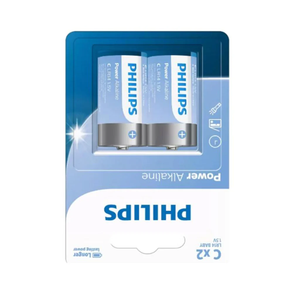 Philips Power Alkaline C Batteries CX2 1.5V – Pack of 2 (LR14P2B/40) - Image 3
