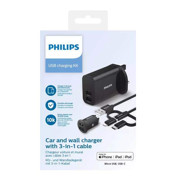 Philips DLP2810T/05 3-in-1 Universal Charger (Wall + Car + 3-in-1 Cable) - Image 5