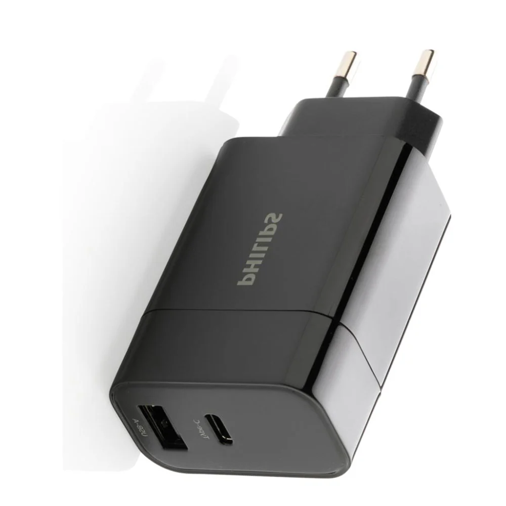 Philips 20W Dual USB Wall Charger (1A+1C) PD Fast Charger - Black - Image 3