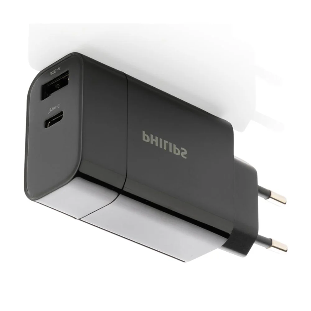 Philips 20W Dual USB Wall Charger (1A+1C) PD Fast Charger - Black - Image 4
