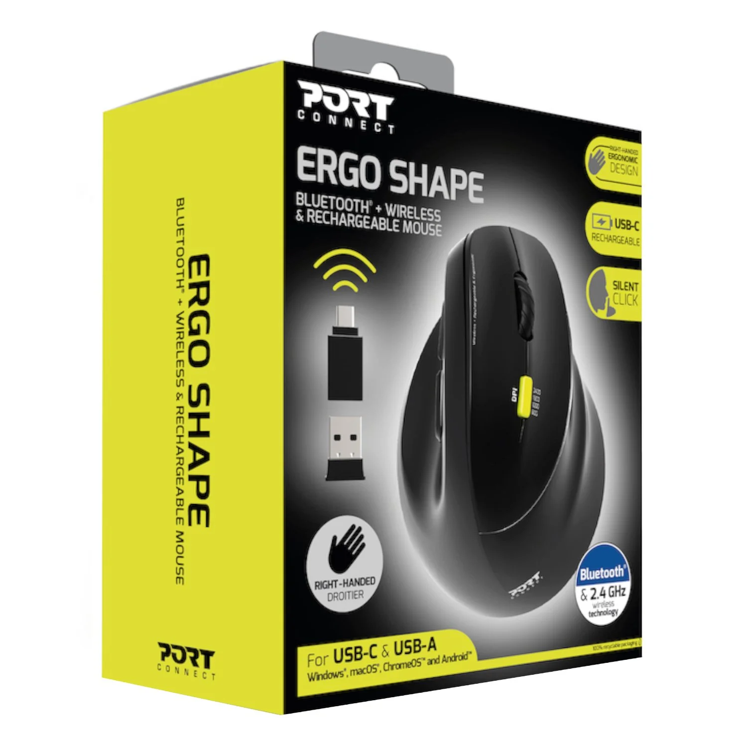 Port Connect Ergo Shape Bluetooth Rechargeable Mouse - Image 6