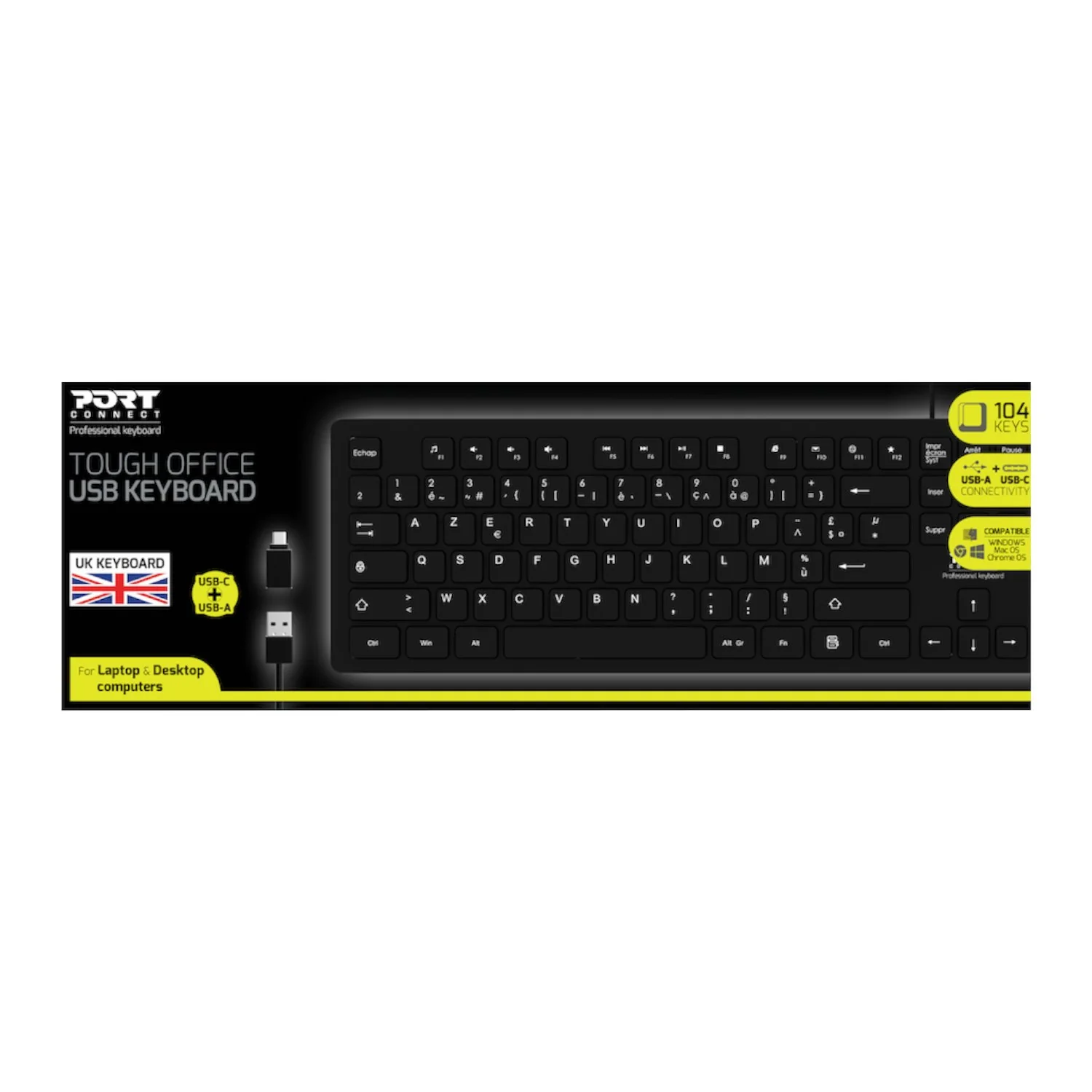 Port Connect Tough Office USB Keyboard - Black - Image 3
