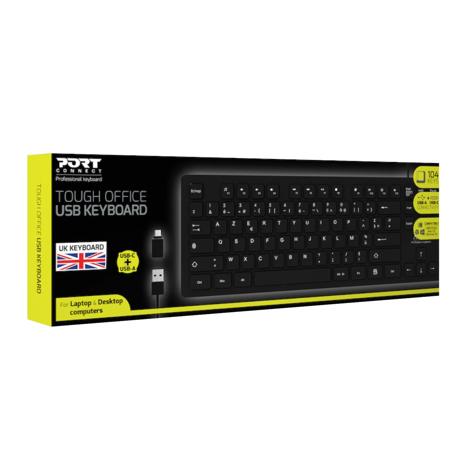 Port Connect Tough Office USB Keyboard - Black - Image 4