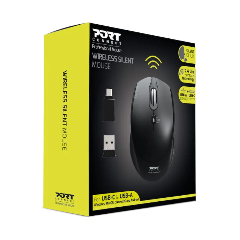 Port Connect Silent 1600DPI 3 Button Wireless Mouse - Black - Image 3