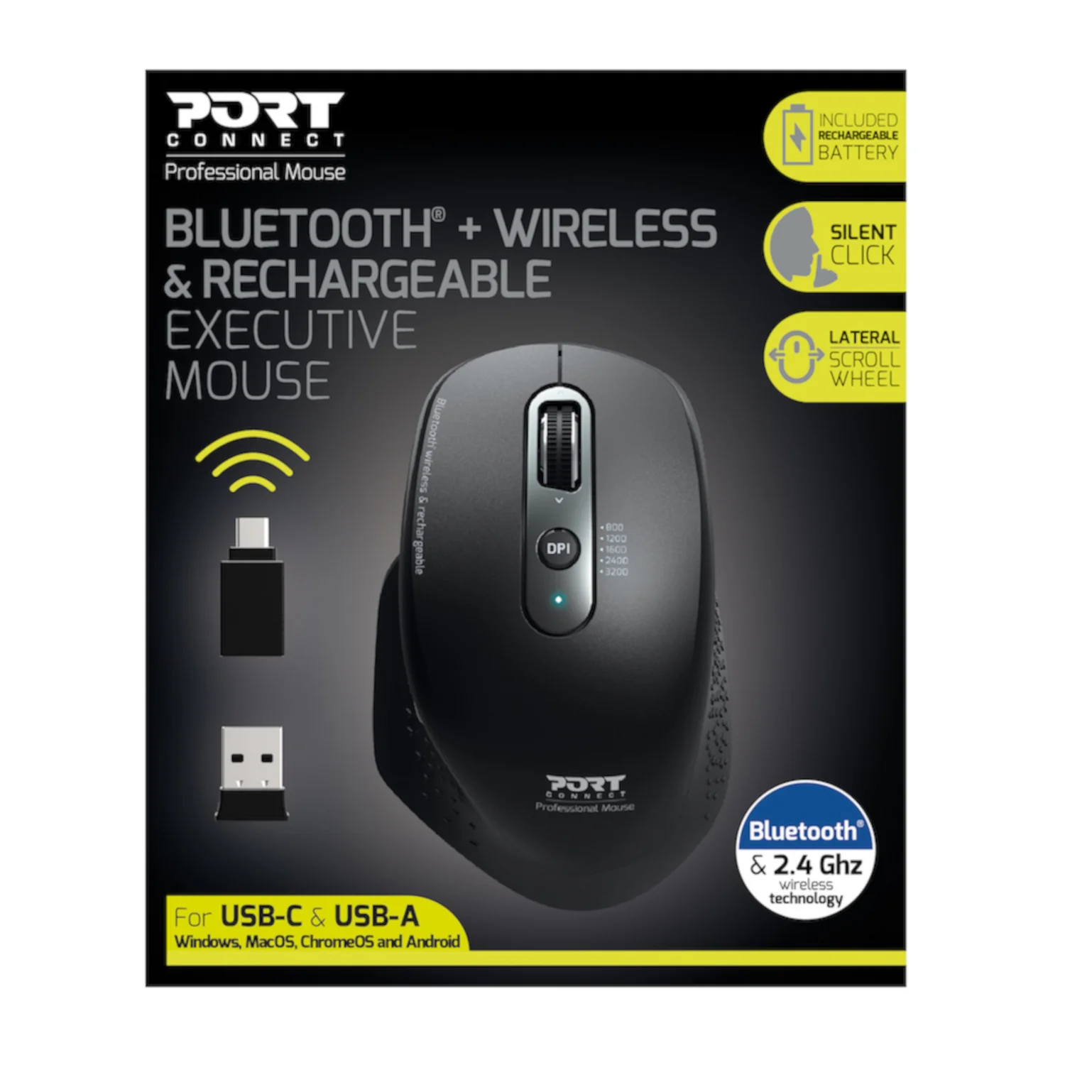 Port Connect Bluetooth Wireless and Rechargeable Executive Mouse - Black - Image 3