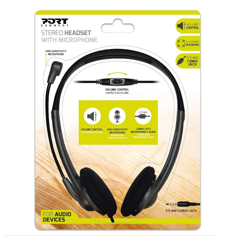 Port Stereo Headset with Mic with 1.2m Cable|1 x 3.5mm|Volume Controller - Black - Image 5
