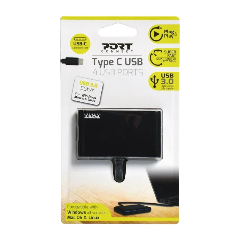 Port USB Type-C to 4 x USB3.0 5Gbps 30cm 4 Port Hub - Black - Image 5
