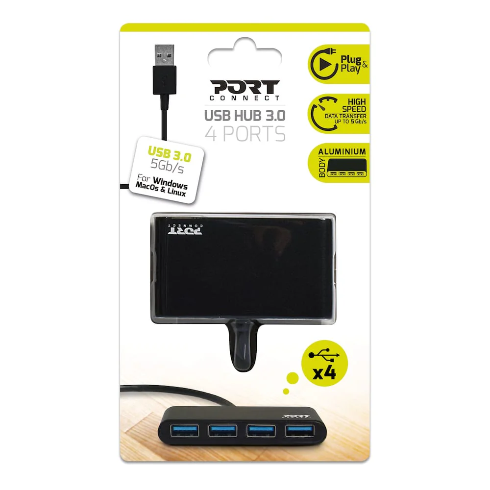 Port USB3.0 to 4 x USB3.0 5Gbps 4 Port Hub - Black - Image 4