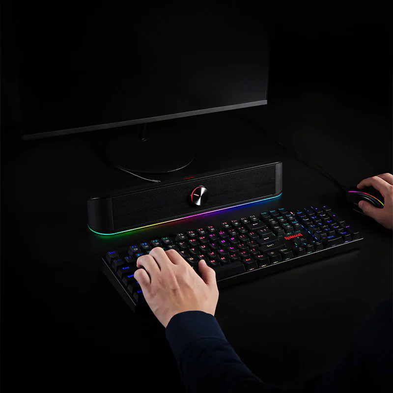 REDRAGON 2.0 Sound Bar ADIEMUS 2 x 3W RGB USB|Aux PC Gaming Speaker - Black - Image 6