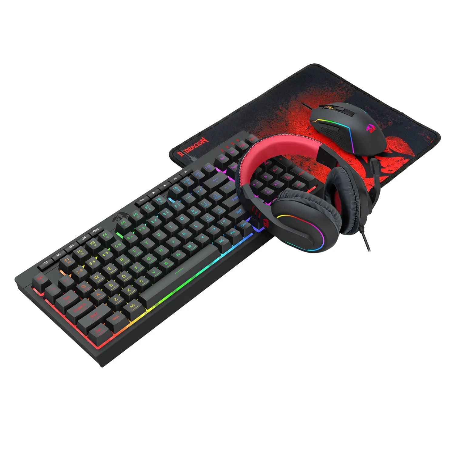 Redragon 4-in-1 Keyboard | Mouse | Mousepad | RGB Headset Gaming Combo - Image 2