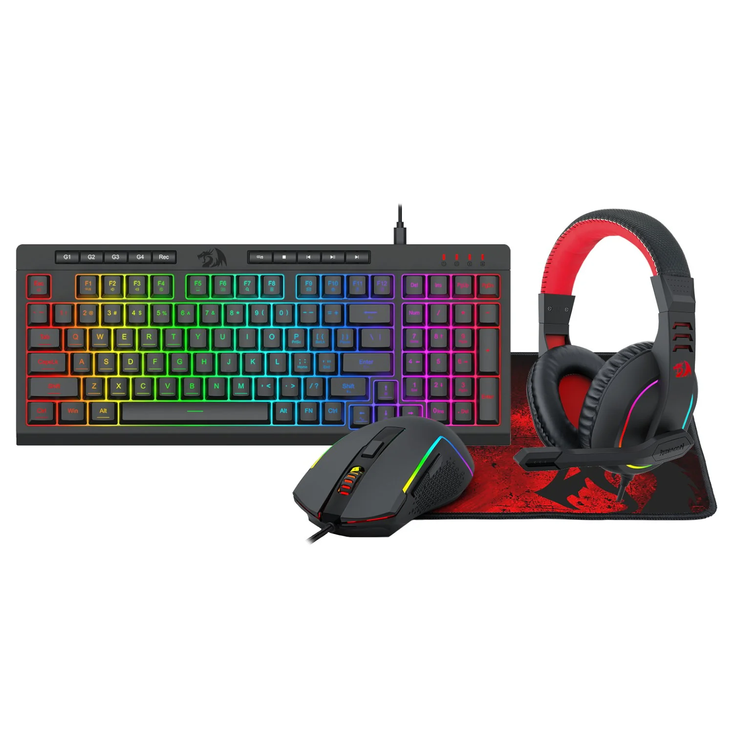 Redragon 4-in-1 Keyboard | Mouse | Mousepad | RGB Headset Gaming Combo - Image 6