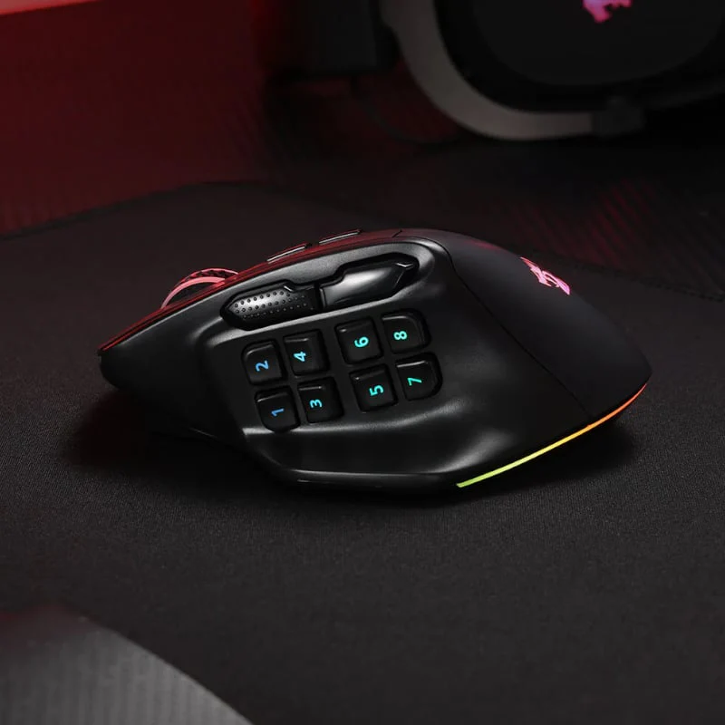 REDRAGON Aatrox Wireless 6200DP RGB MMO Gaming Mouse - Black - Image 3