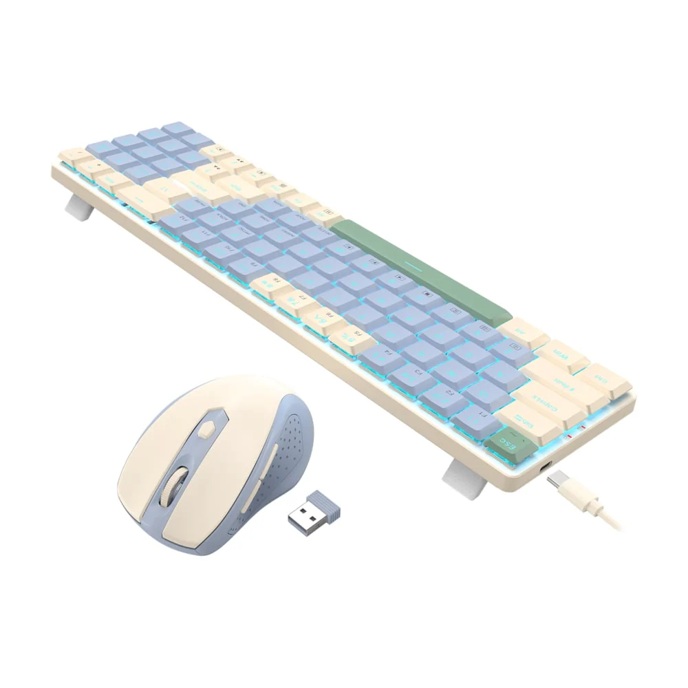 Redragon BS8772 Wireless Keyboard and Mouse Combo - Cream/Blue - Image 3
