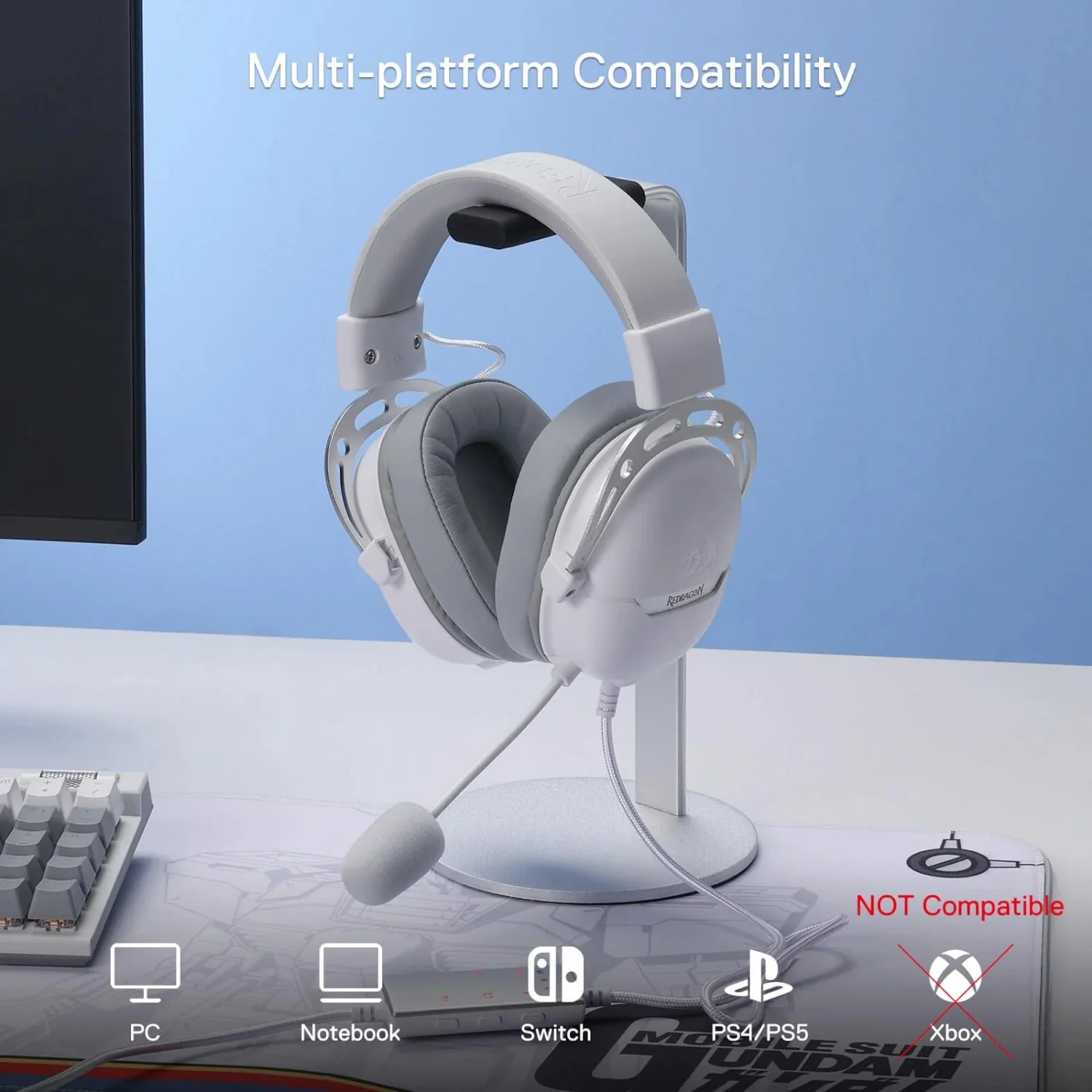 REDRAGON Over-Ear AURORA Gaming Headset - White - Image 3