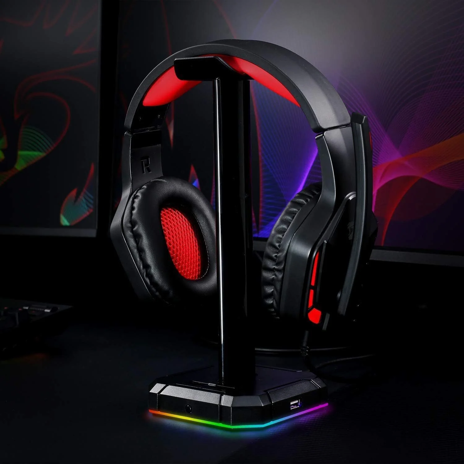Redragon HA300 Scepter Pro RGB Headset Stand with USB Hub (4 x USB 2.0, RGB Lighting) - Image 4