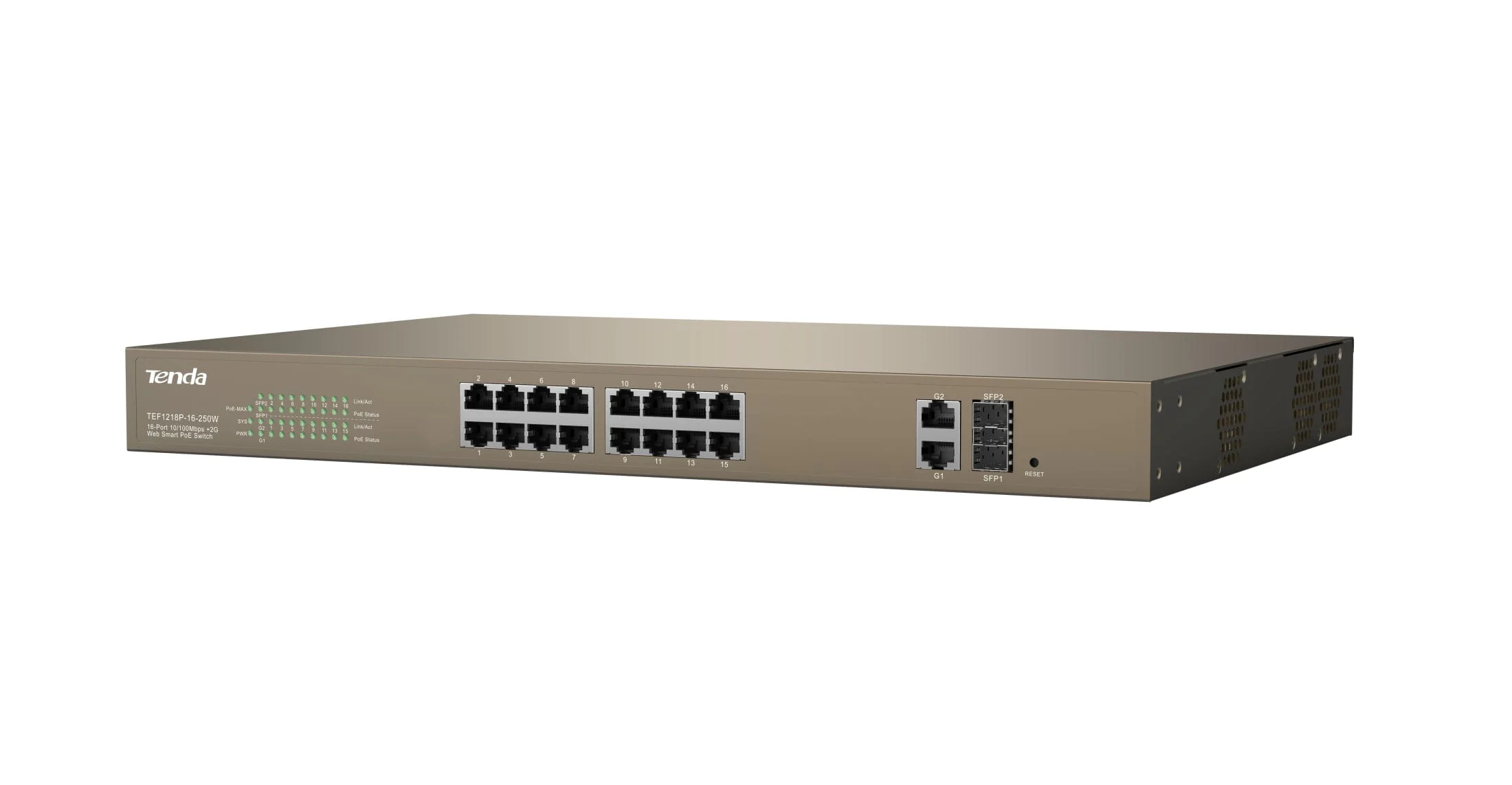 Tenda TEF1218P-16-250W Layer 2 16-Port 10/100 Ethernet PoE+ Switch - Image 3