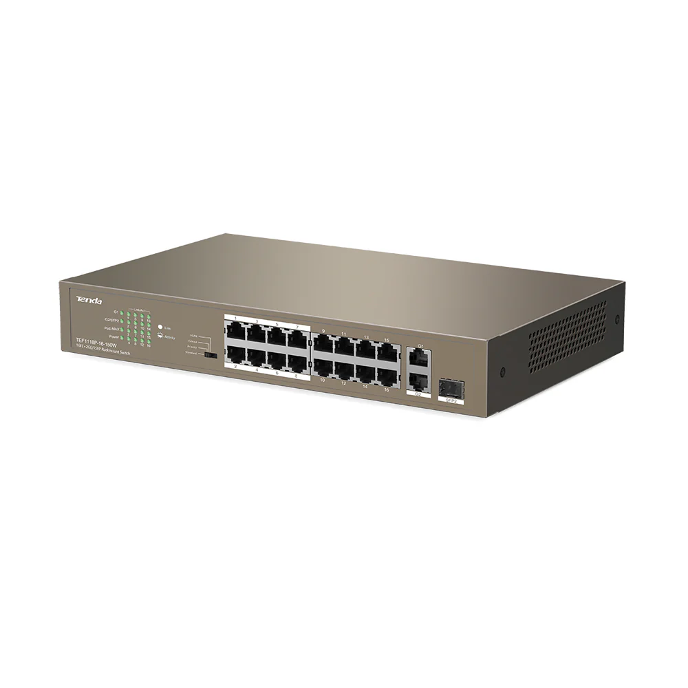 Tenda TEF1118P-16-150W Unmanaged 16-Port Fast Ethernet PoE+ Switch - Rackmount - Image 2
