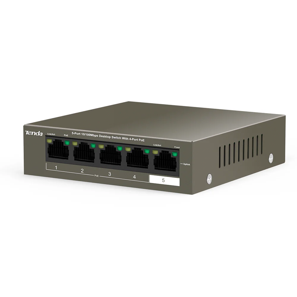 Tenda TEF1105P-4-63W Unmanaged 5-Port 10/100 Ethernet PoE+ Switch - 4x PoE+ (58W) - Image 2