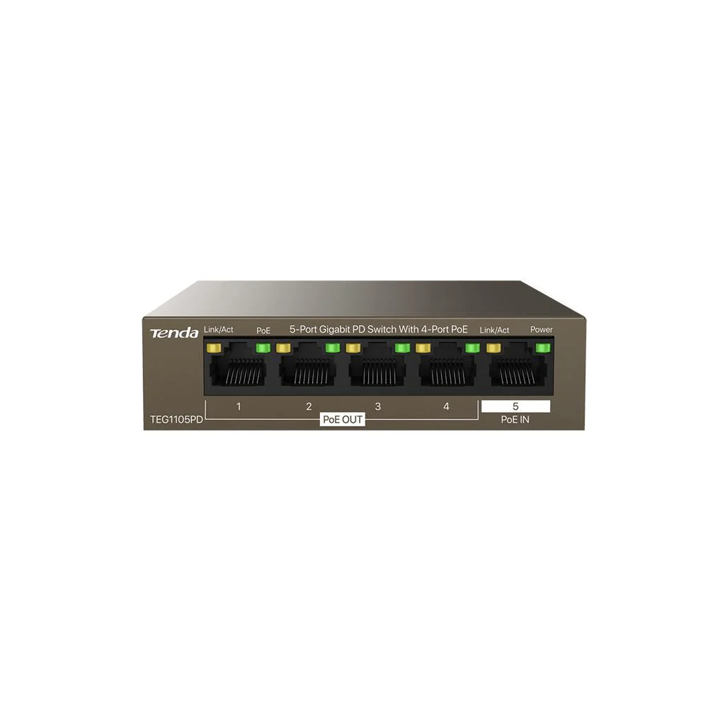 Tenda TEG1105PD Unmanaged 5-Port Gigabit Desktop Switch with 4-Port PoE Output - Image 4