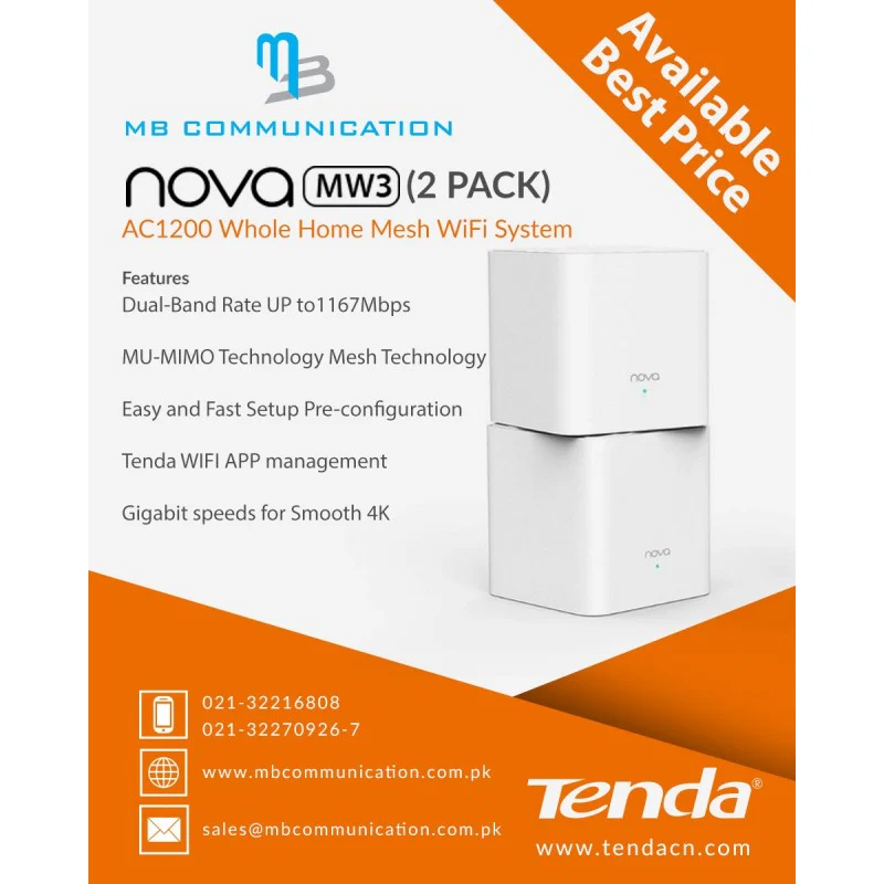 Tenda Nova MW3 AC1200 Whole Home Mesh WiFi System (2-Pack), Dual-Band, MU-MIMO - Image 4