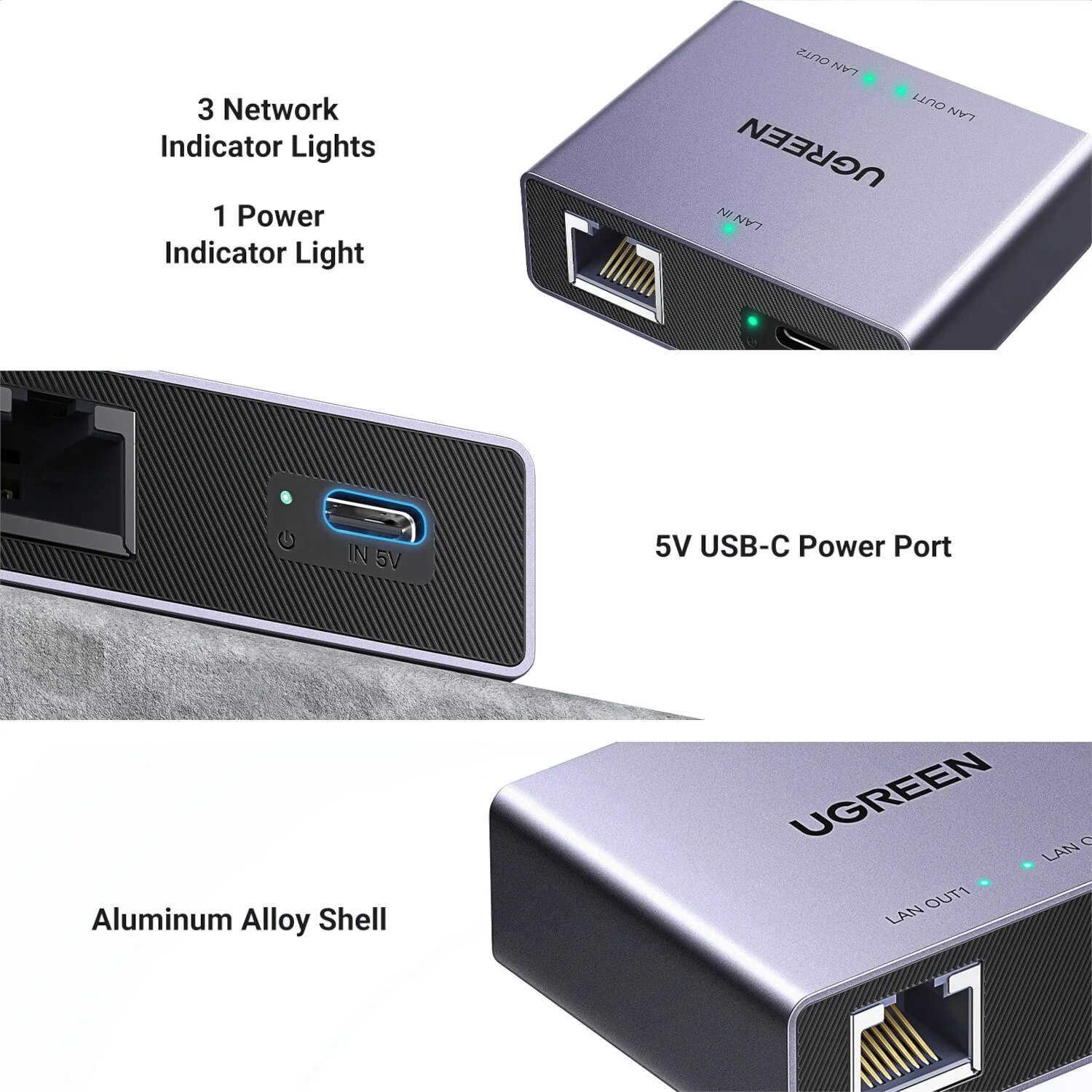 UGREEN 1-to-2 Gigabit Ethernet Splitter, 1000Mbps LAN Network Adapter - Image 2