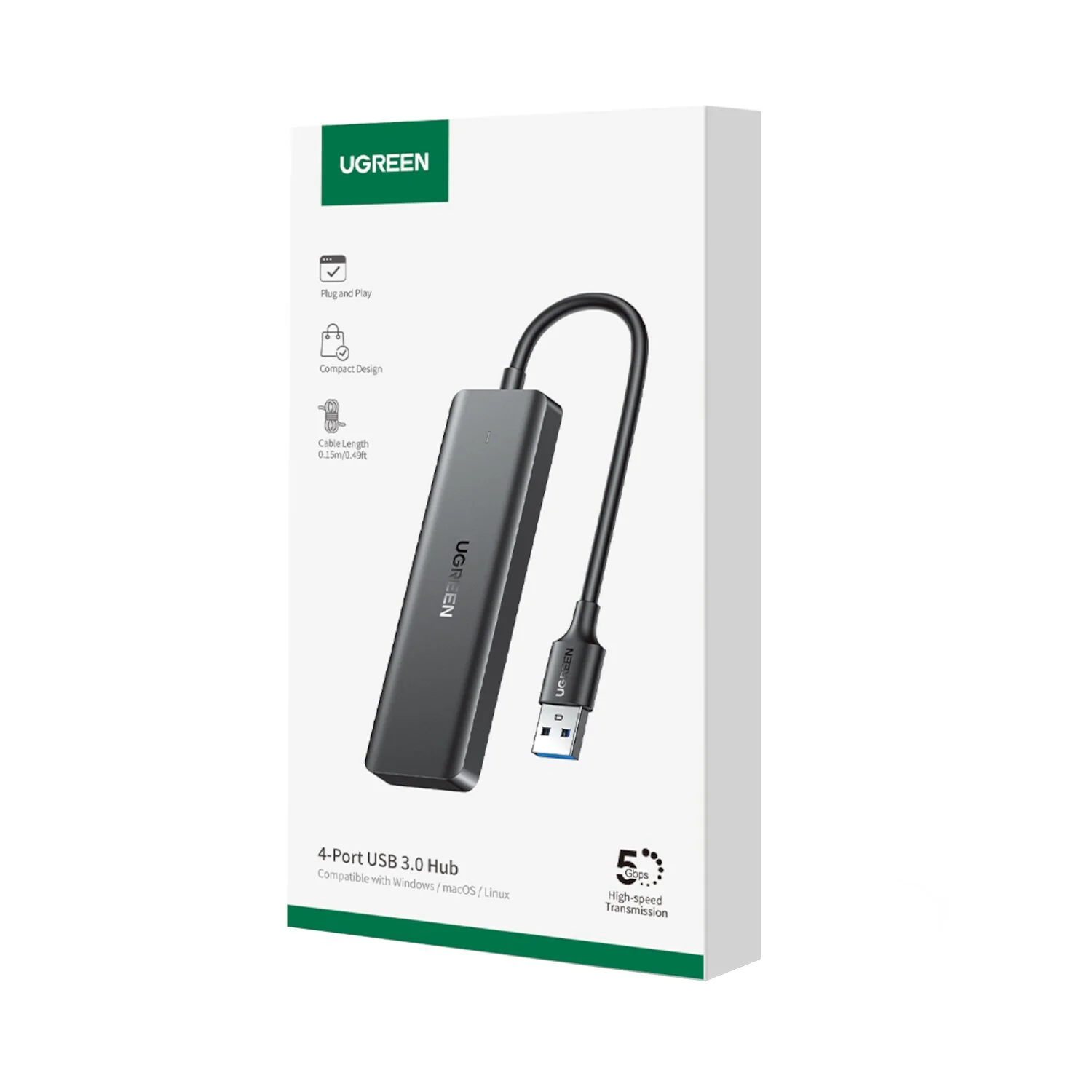 UGREEN 4-in-1 USB 3.0 Hub - High-Speed 5Gbps Data Transfer - Grey - Image 5