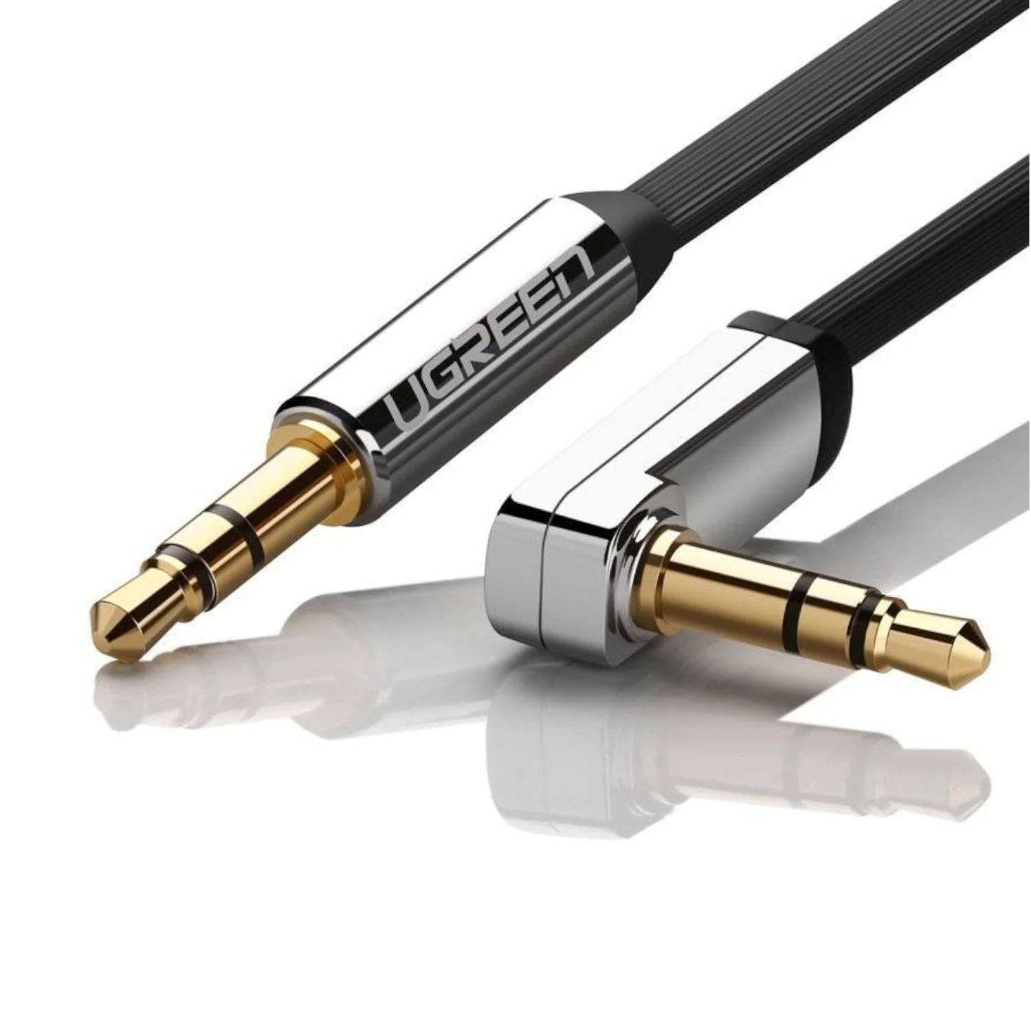 UGreen AV119 Right-angled 3.5mm Flat Aux Cable 1.5m - Black/Silver - Image 2