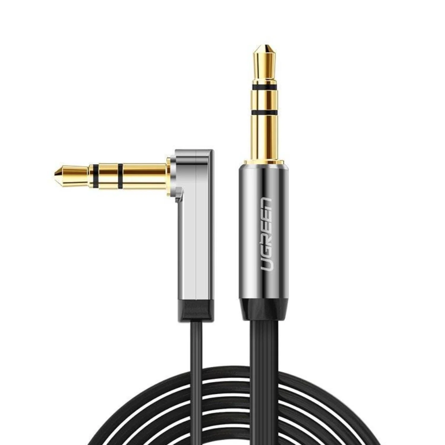 UGreen AV119 Right-angled 3.5mm Flat Aux Cable 2m - Black/Silver - Image 5