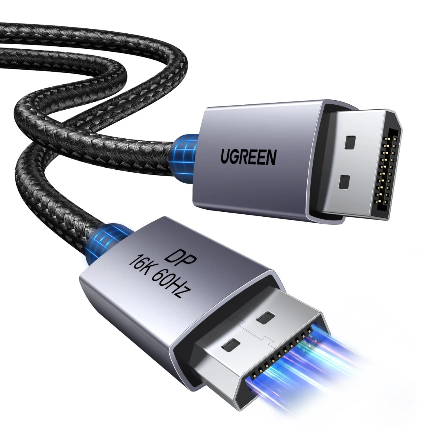 UGreen DP131 DisplayPort 2.1 Braided Cable 1M ( 80Gbps | 16K | 60Hz ) - Black/Grey