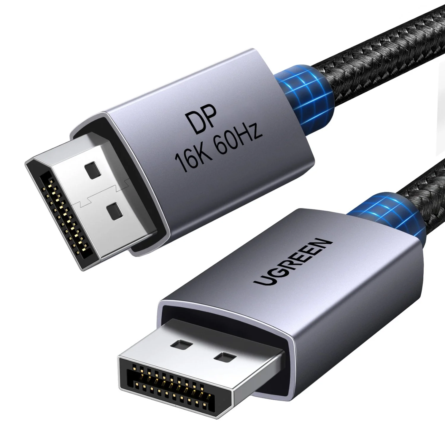 UGreen DP131 DisplayPort 2.1 Braided Cable 1M ( 80Gbps | 16K | 60Hz ) - Black/Grey - Image 2