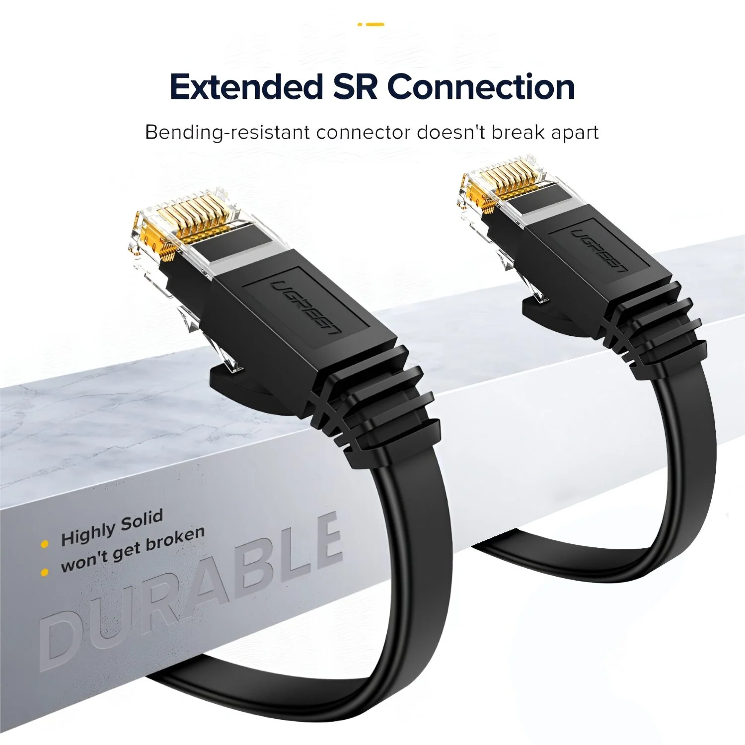 UGREEN NW102 Cat6 U/UTP Flat Ethernet Cable 15m - Black - Image 3