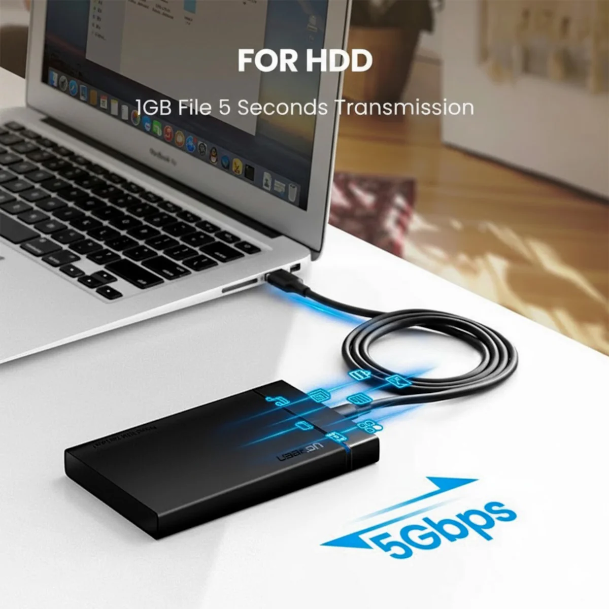 UGreen Type-C to USB 3.0 Cable 2m – Fast Charging 3A, 5Gbps Sync – Black - Image 3