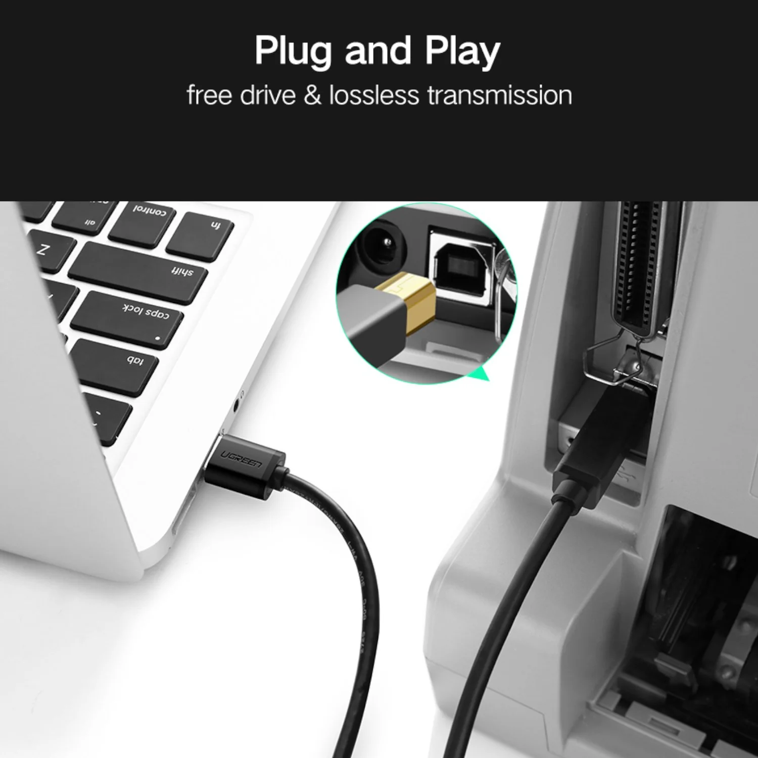 UGreen US210 USB-A Printer Cable 2M - Black - Image 4