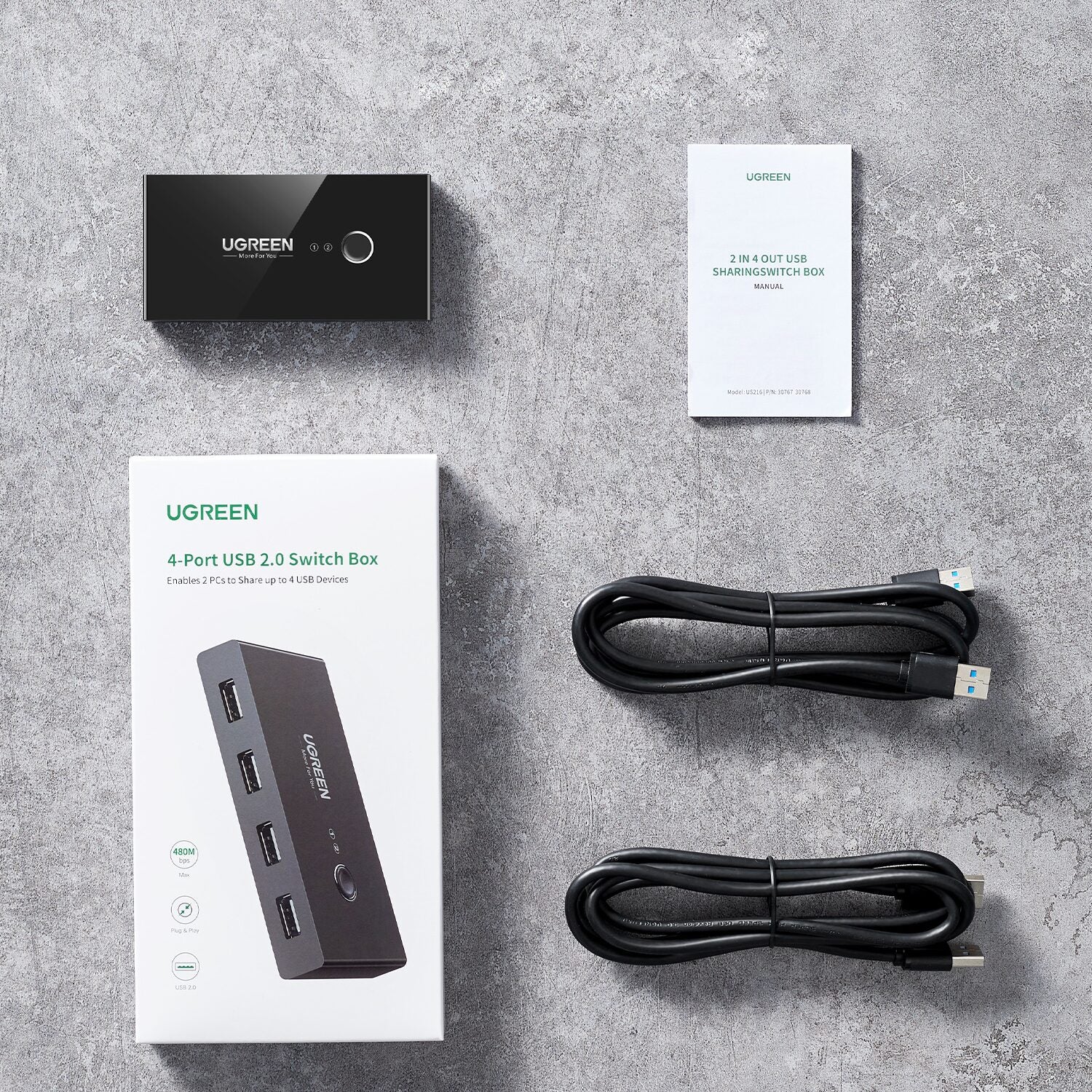 UGREEN USB 2.0 4-Port Switch Box, with 1.5m USB Cables - Image 4