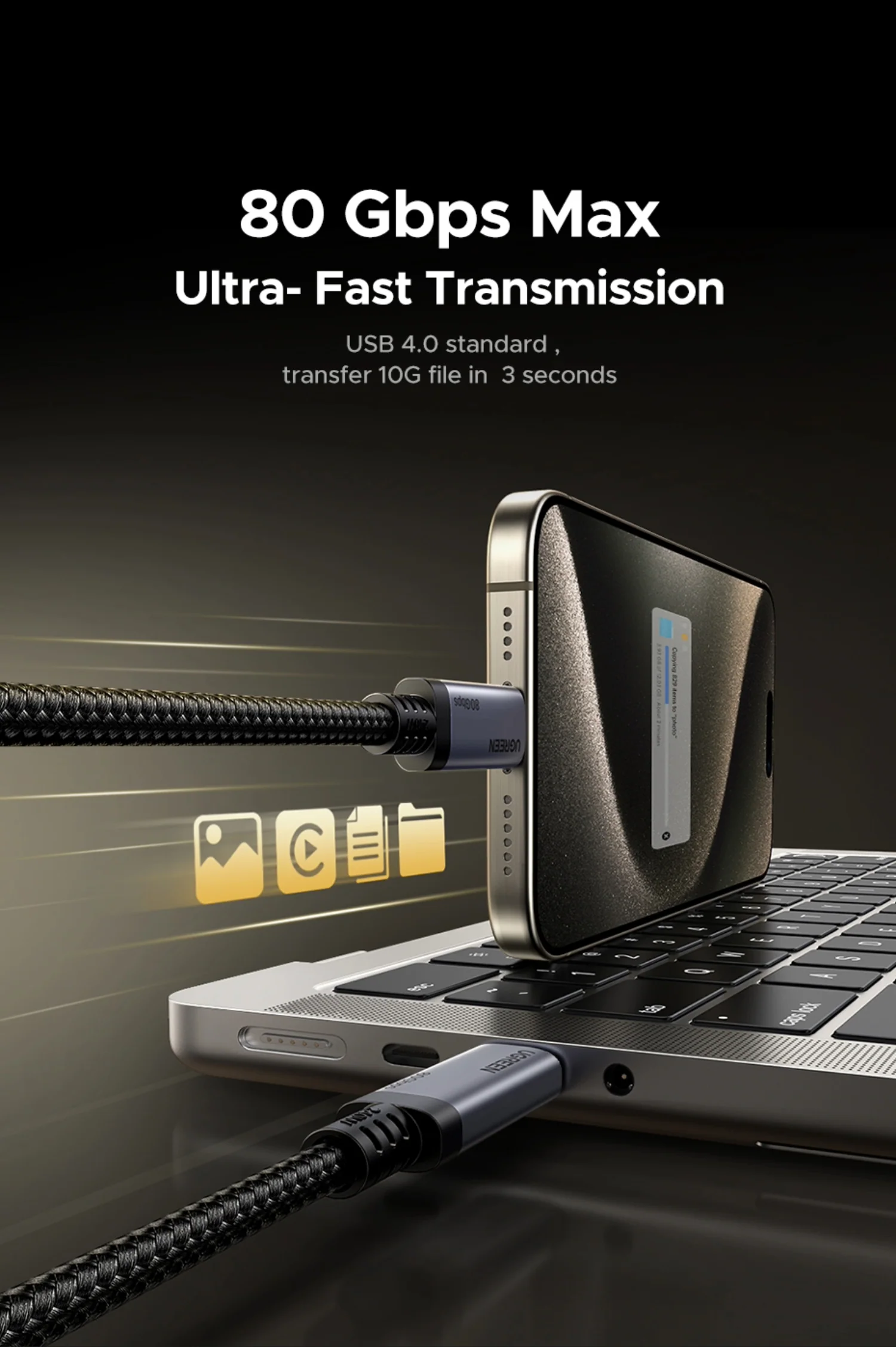 UGreen USB4 Gen4 240W USB-C to USB-C Cable (Black) - Image 5